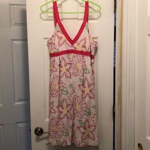 Bright pink flowered Lilly Pulitzer sun dress